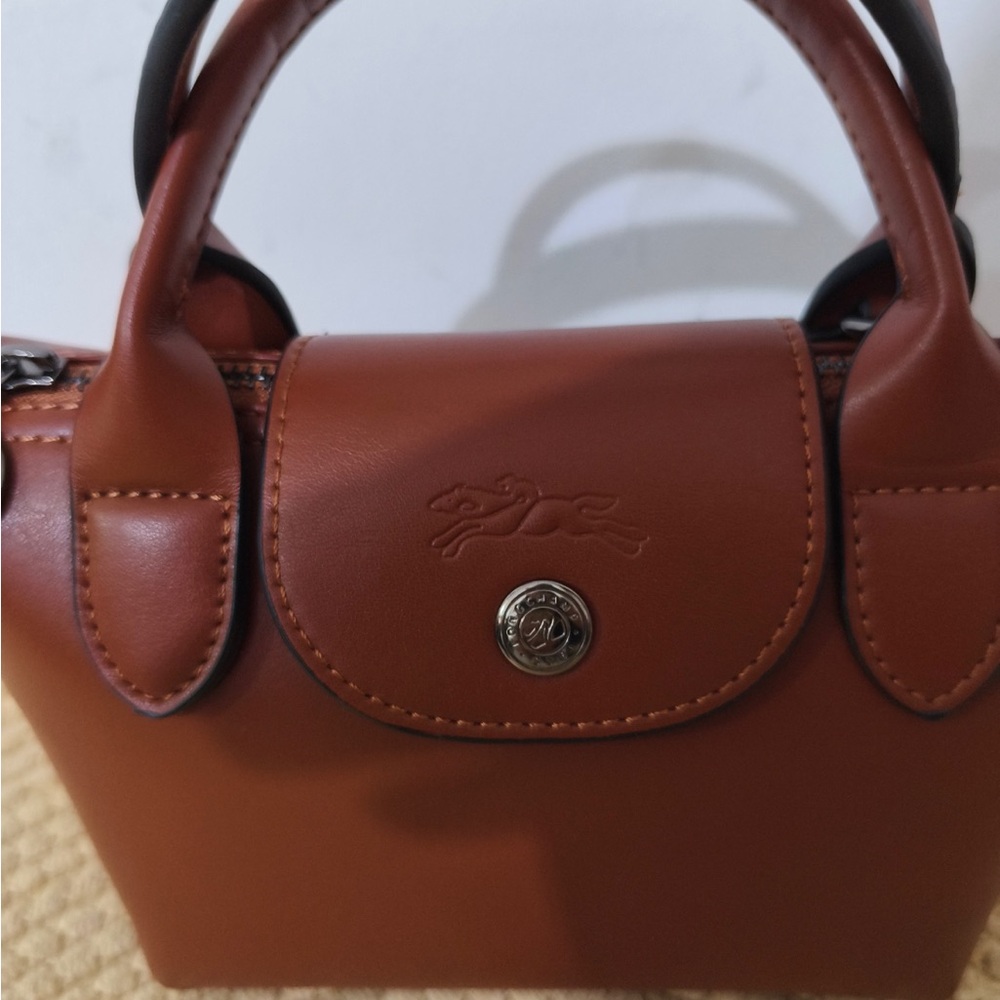 Longchamp Brown Mini Leather Top-Handle Bag with Strap - Picture 2 of 10